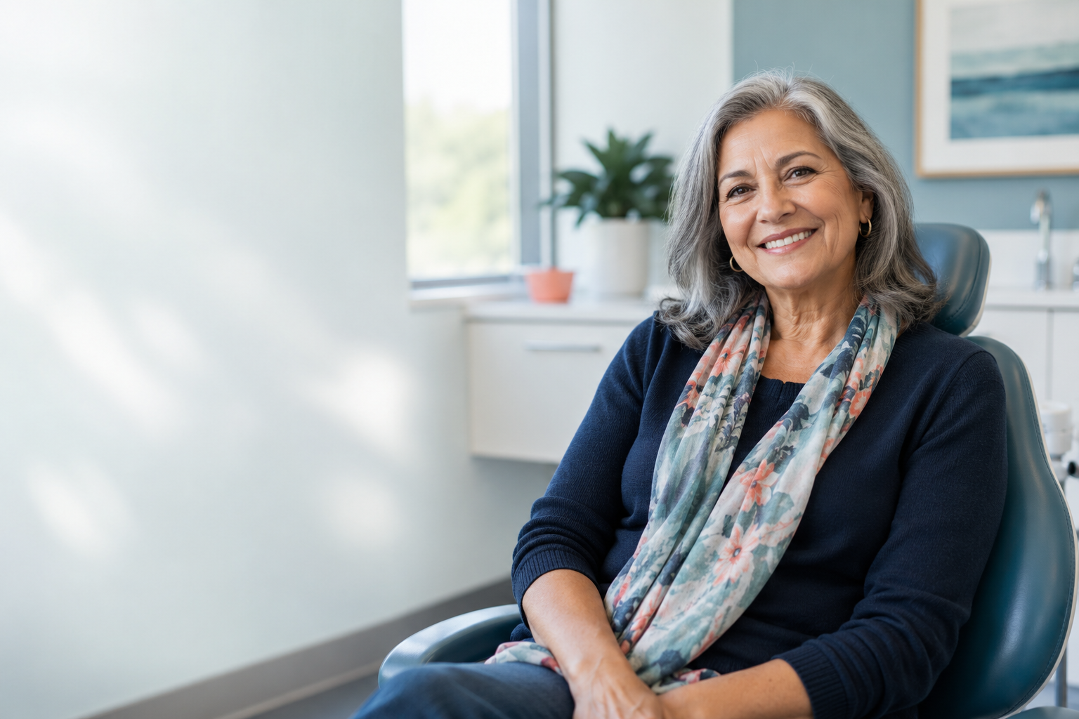 Adult patient smiling in a modern dental office